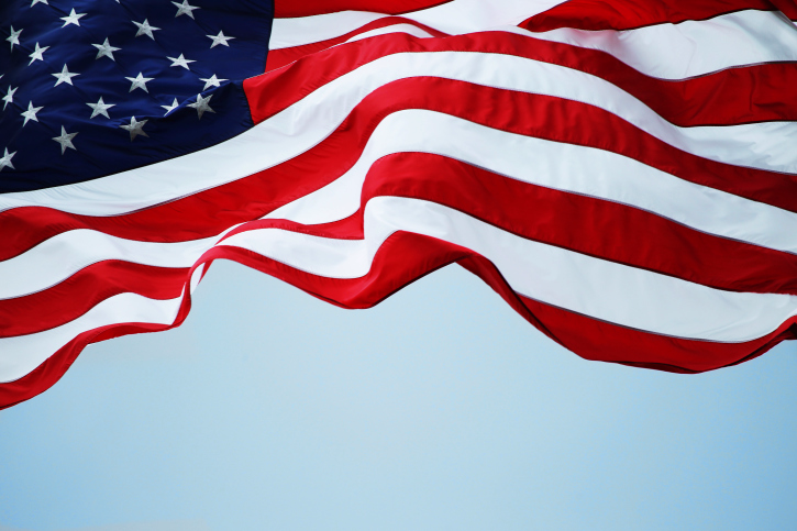 American Flag Flying with Sky Backdrop