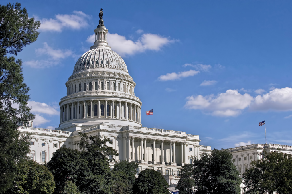 Medium Shot of Capitol Building with American Flag