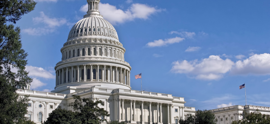 Medium Shot of Capitol Building with American Flag