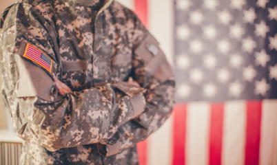 Soldier posing with American Flag Background