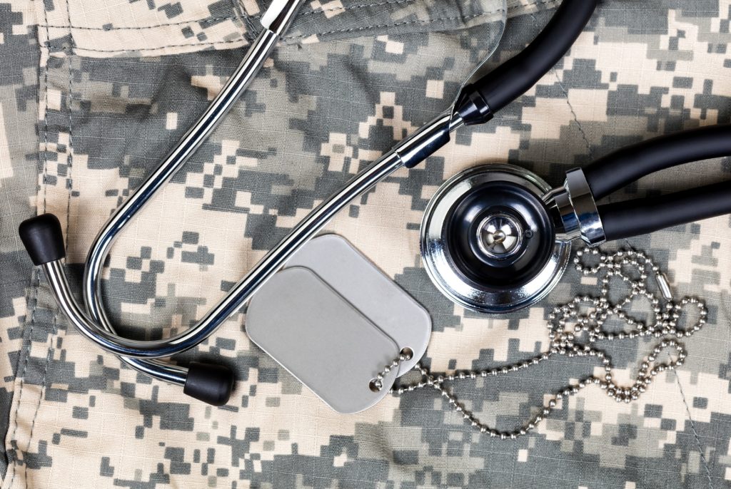 Medic Stethoscope and Dog Tags with Digi Camo background