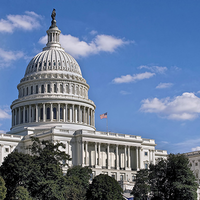 Wide Shot of Capitol Building and American Flag