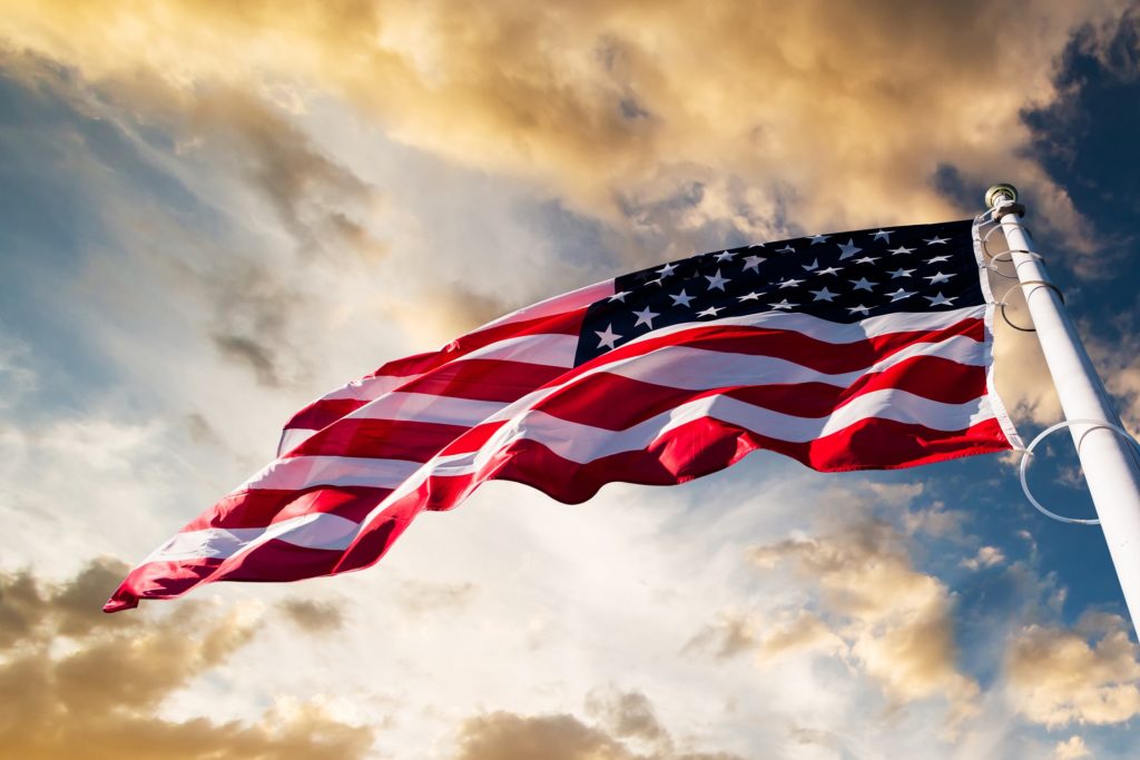 American Flag Flying with Sky Backdrop