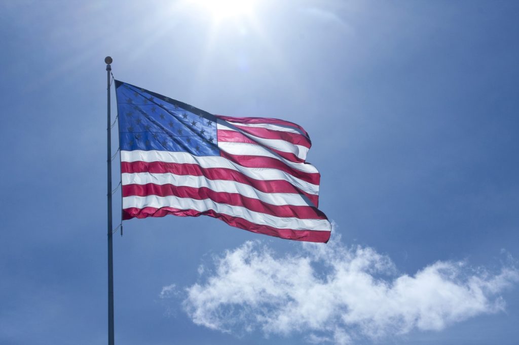 American Flag Flying with Sky Backdrop