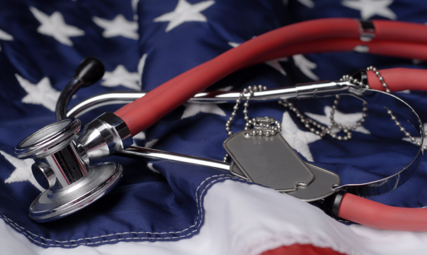 Medic Stethoscope and Dog Tags on American Flag