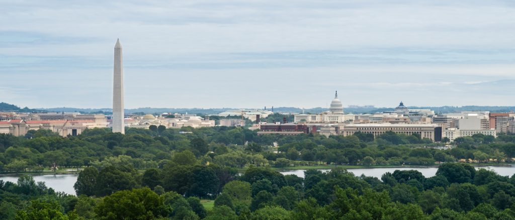 Landscape shot with Washington Monument and Capitol Building