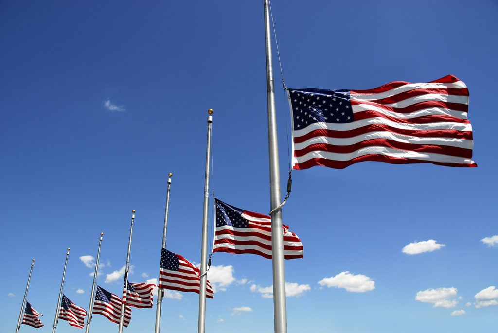 American Flags Flying at Half Mast