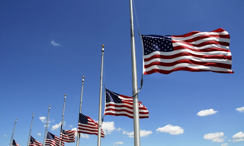 American Flags Flying at Half Mast