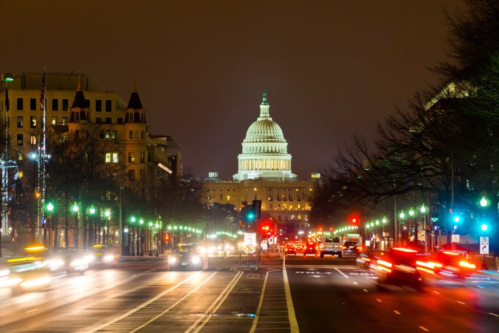 Capitol Hill traffic by night