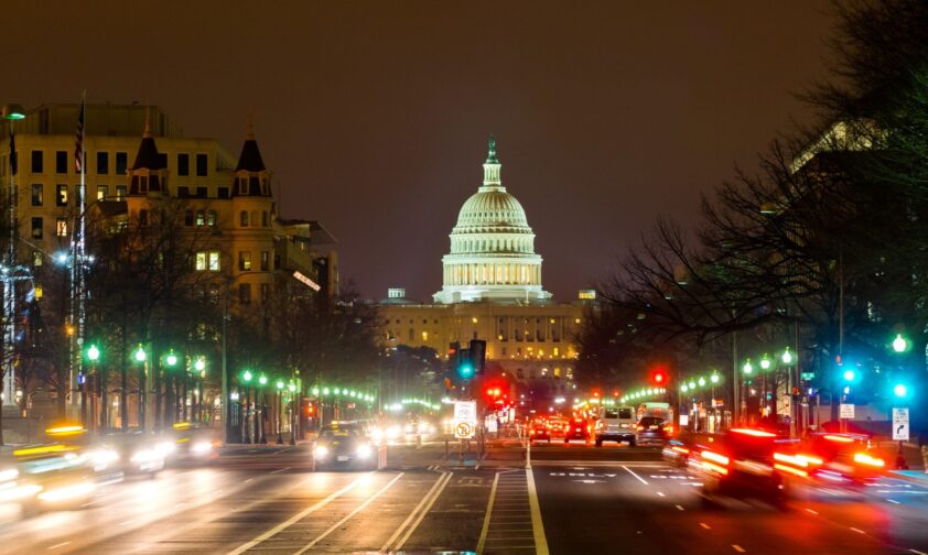 Capitol Hill traffic by night