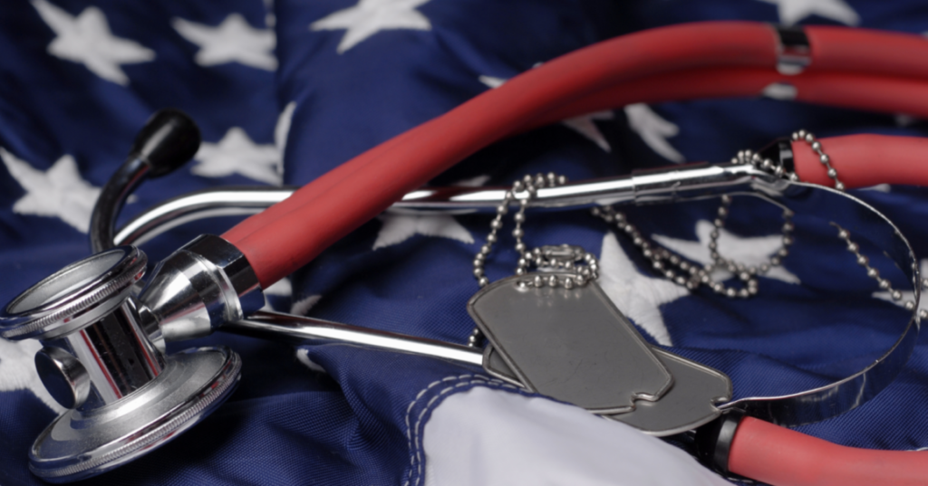 Medic Stethoscope and Dog Tags on American Flag