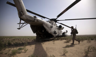 US Military Helicopter with Soldier