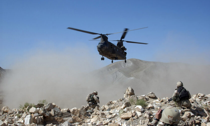 Helicopter Dustoff with American Soldiers on LZ