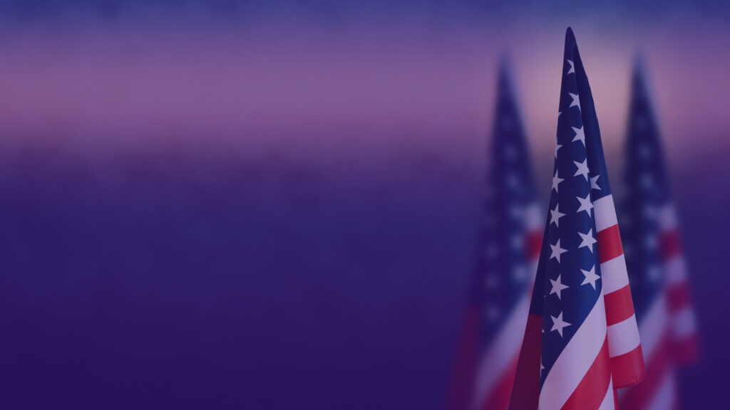 American flags over purple background