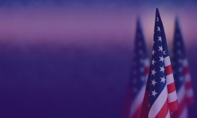 American flags over purple background