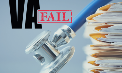 Stethoscope and Medical Files Close up with VA Fail Text