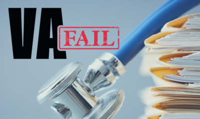 Stethoscope and Medical Files Close up with VA Fail Text