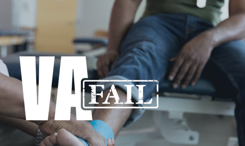 Doctor Checking Ankle with VA Fail Text