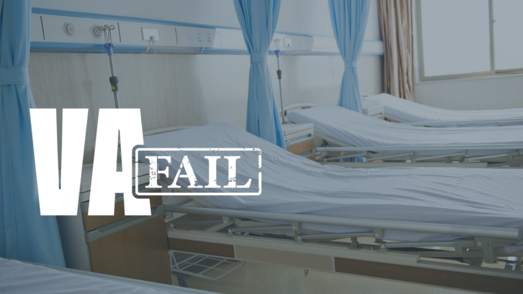 Empty Hospital Beds with VA Fail Text on it