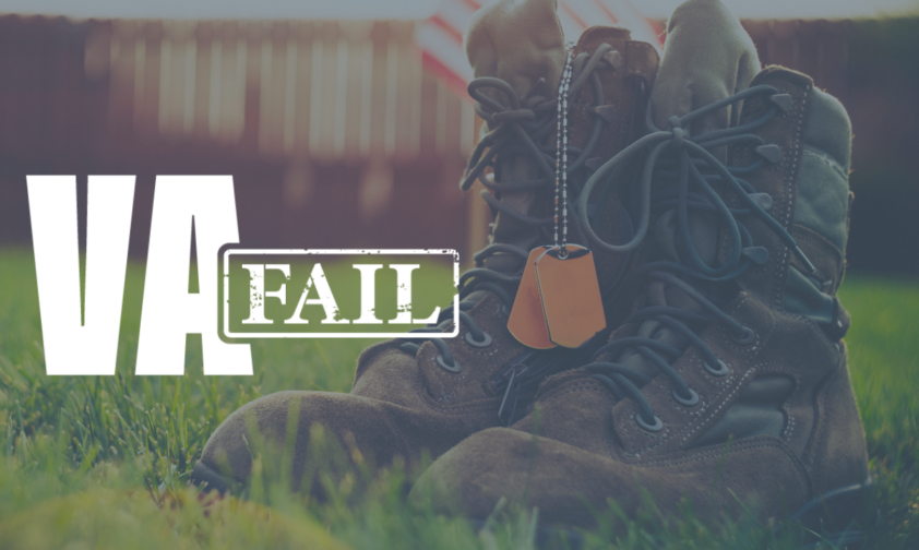 Boots and dog tags image with VA Fail Text on it